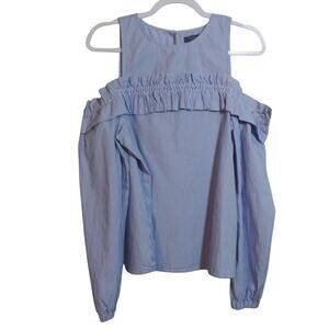 Madison Blue White Stripe Modern English Cold Shoulder Women's Top Size M
